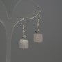 Ohrstecker aus Rosenquarz – rechteckig 10 × 10 mm ±, facettierter tschechischer Kristall in Rondellenform 6 × 5 mm ±, Länge 33 mm ±
