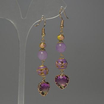 Ohrhänger Lavendel-Amethyst Kugel, Ø ca. 8 mm ±, Kluazone-Einlage Ø ca. 10 mm ±, Kristall in Metallfassung Ø ca. 12 mm ±, Länge ca. 65 mm ±