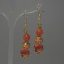 Ohrringe Koralle (künstlich) Kugel, Durchmesser 8 mm ±, Cloisonné 10 mm ±, Kristall in Fassung 13 mm ±, Länge 56 mm ±