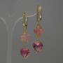 Ohrringe Chalzedon Kleeblatt-Form, Durchmesser 13 mm ± Rosa Kristall in der Fassung 13 mm ±, Länge 53 mm ±