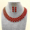 Set Halskette und Ohrringe 'Beeren', goldfarbenes Metall und roter Glanz