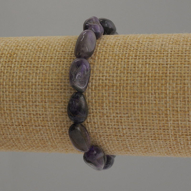 Amethyst-Trommelperlen-Armband, Durchmesser 14×9 mm, Länge ca. 18 cm, Stretchband