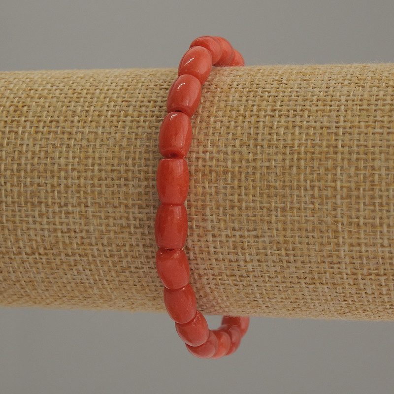 Armband aus künstlicher Koralle, Barrel-Perlen, Durchmesser ca. 8×6 mm, Länge 18 cm, Elastikarmband