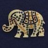Brosche/Anhänger Elefant mit Strasssteinen, goldfarbiges Metall, 60×40 mm+