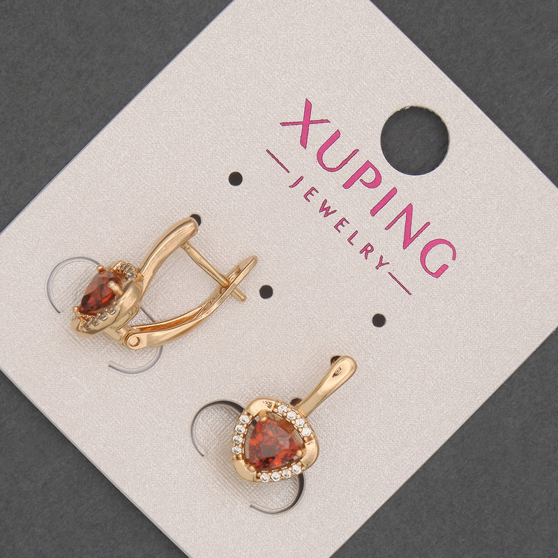 Ohrringe Xuping mit weißen Strasssteinen und roten Steinen, Durchmesser 9 mm +-, Länge 16 mm +-, 18K-Vergoldung