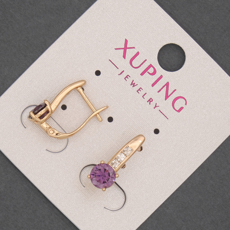 Xuping Ohrringe mit weißen Strasssteinen und violettem Kristall, Durchmesser ca. 6 mm, Länge ca. 17 mm, 18K-Vergoldung