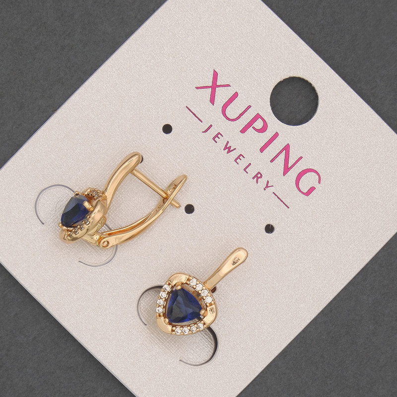 Xuping-Ohrringe mit weißen Strasssteinen und tiefblauem Kristall, Durchmesser ca. 9 mm, Länge ca. 16 mm, 18K-Vergoldung