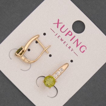 Ohrringe Xuping mit weißen Strasssteinen und olivgrünem Kristall, Durchmesser ca. 6 mm, Länge ca. 17 mm, 18K-Vergoldung