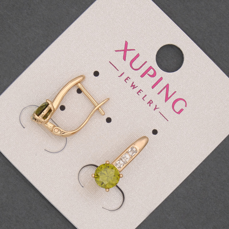 Ohrringe Xuping mit weißen Strasssteinen und olivgrünem Kristall, Durchmesser ca. 6 mm, Länge ca. 17 mm, 18K-Vergoldung