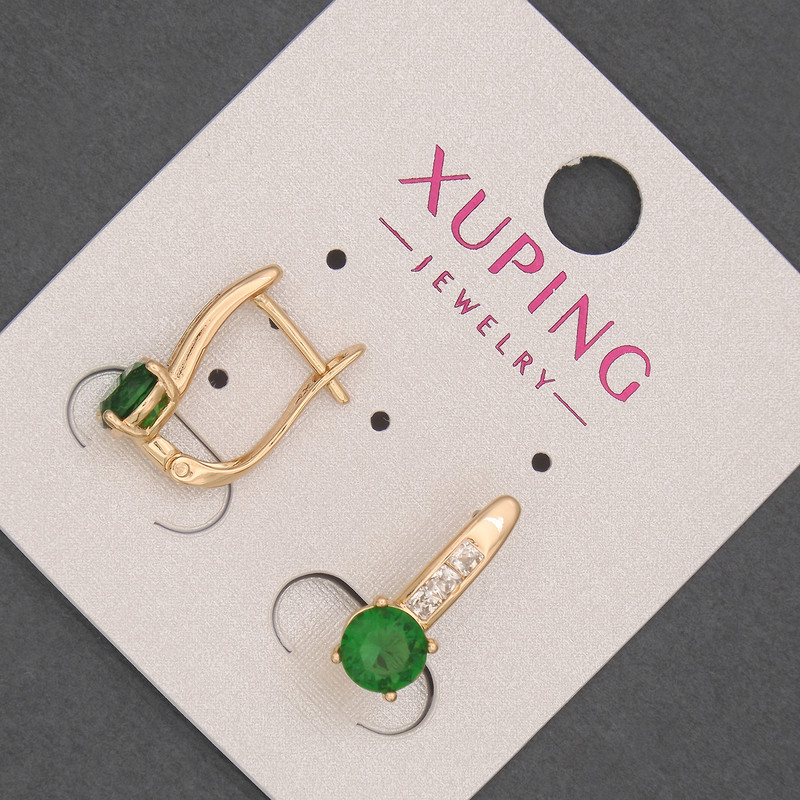 Xuping Ohrringe mit weißen Strasssteinen und grünem Kristall, Durchmesser ca. 6 mm, Länge ca. 17 mm, 18K-Vergoldung