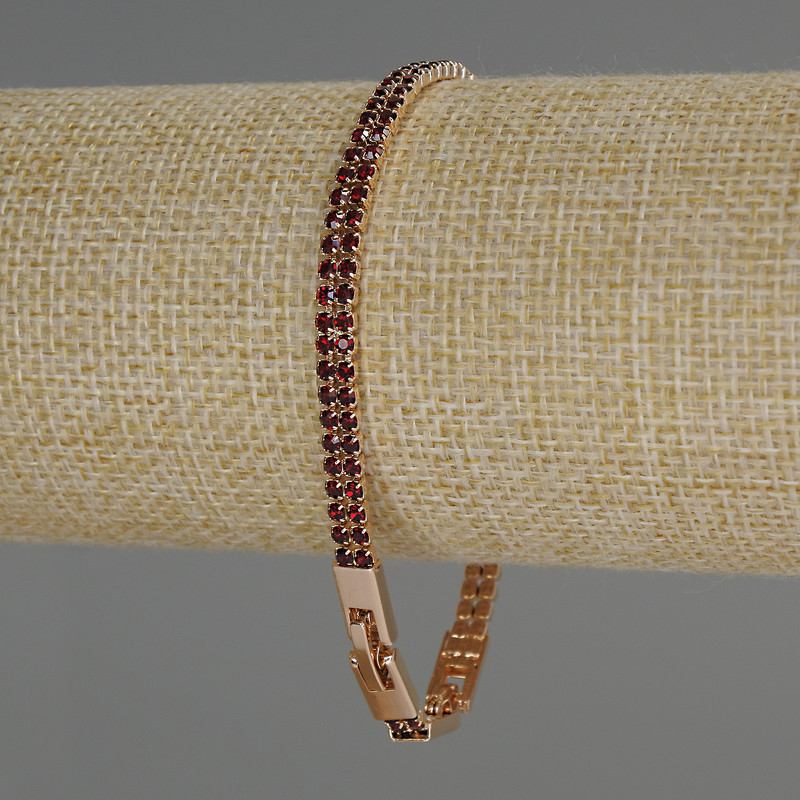 Xuping Armband mit 18K-Vergoldung und roten Strass-Steinen, Dicke ca. 4,5 mm, Länge 17–19 cm
