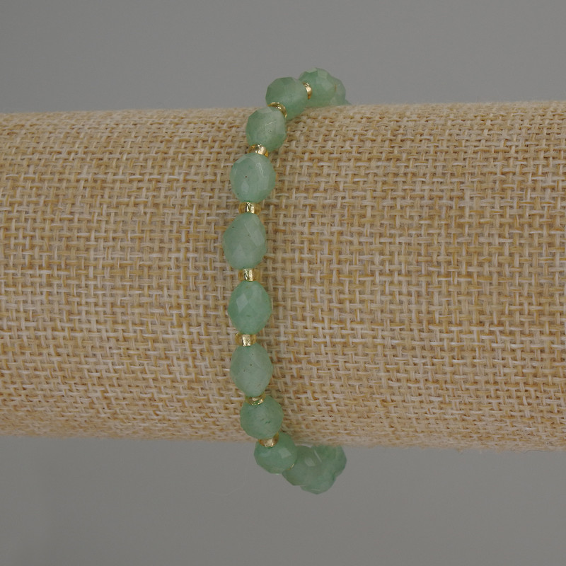 Nephrit-Armband, facettierte Körner, Durchmesser 8×6 mm ±, mit Glasperlen 3 mm ±, Länge 18 cm, Stretcharmband