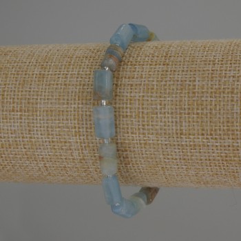 Armband aus blauem Calcit, zylindrische Perlen 10×6 mm ±, Rocailles-Perlen 3 mm ±, Länge ca. 18 cm ± Stretch