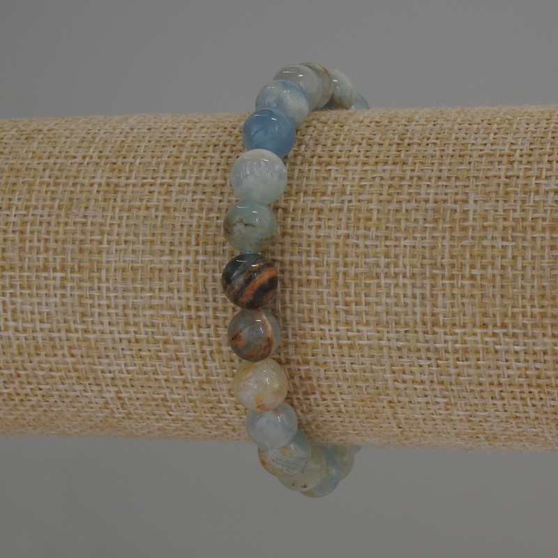 Armband Calcit hellblau, glatte Kugel, Durchmesser 8 mm ±, Länge 18 cm ±, elastisch