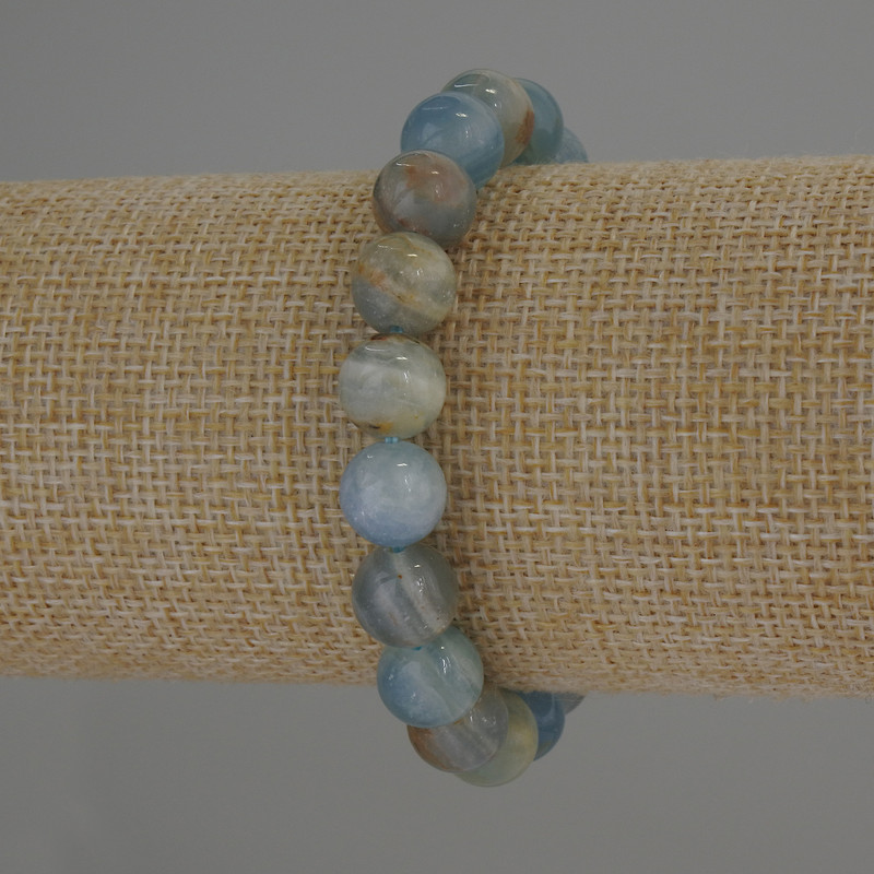 Armband aus blauem Calcit, glatte Kugeln, Durchmesser ca. 10 mm, Länge ca. 18 cm, Stretch-Band