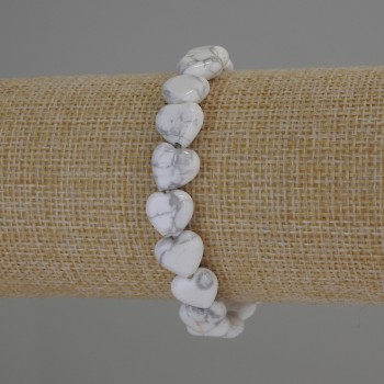 Armband aus Kaholong – natürlicher Stein, herzförmige Steine, Durchmesser ca. 10 x 10 mm, Länge ca. 18 cm – elastisches Band