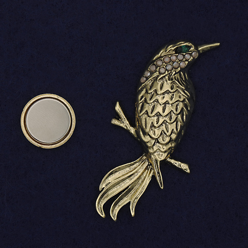 Magnetbrosche Vogel Strass-Steine goldfarbenes Metall 55 × 27 mm+
