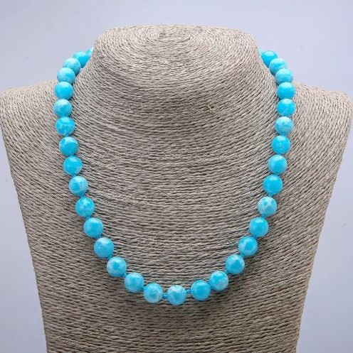Larimar-Halskette mit glatten Kugeln, Durchmesser ca. 10 mm, Länge ca. 46 cm