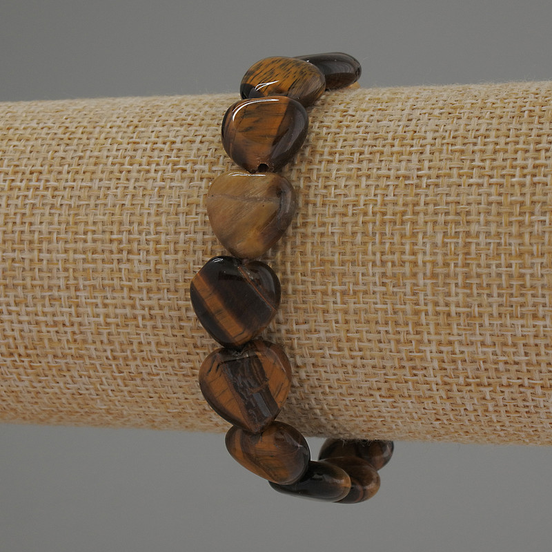 Armband aus Tigerauge in Herzform, Durchmesser ca. 12 mm, Länge ca. 18 cm, elastisches Band