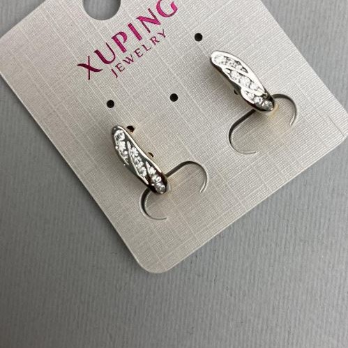 Ohrringe Xuping, 18K-Vergoldung mit Rhodium, weiße Strasssteine, Durchmesser 4 × 16 mm+