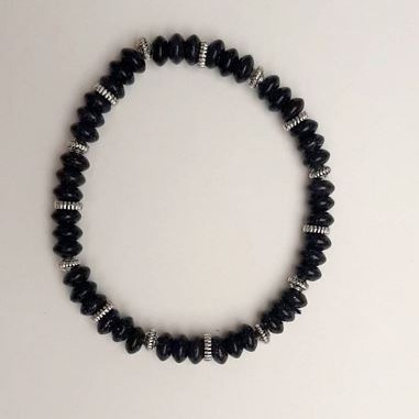 Armband Aventurin „Blauer Sand der Nacht von Kairo“ Rondell, Durchmesser 3×6 mm, mit silbernen Einsätzen, Länge 18 cm ± (Elastisch)
