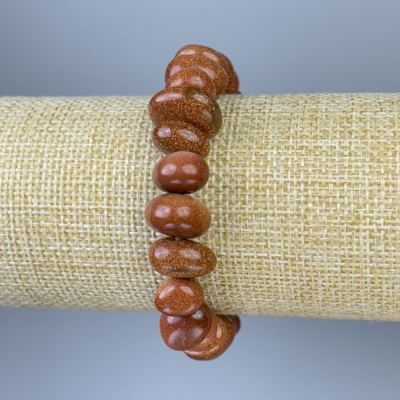 Armband Aventurin Goldener Sand, trommelgeschliffene Perlen, Durchmesser 7–10 × 10–12 mm ±, Länge ca. 18 cm ± Stretch