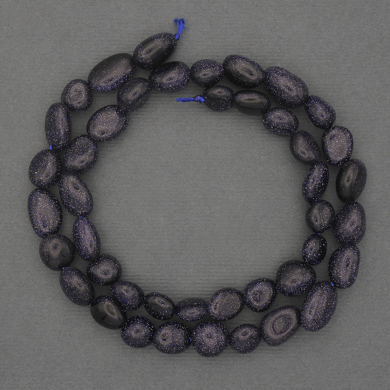 Aventurin-Perlen Blau-Sand, facettiert, Durchmesser 9–12×8 mm, auf einer Schnur, Länge ca. 41 cm