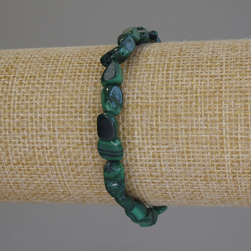 Malachit-Galet-Armband, Durchmesser ca. 8×5–8 mm, Länge ca. 18 cm, Stretch