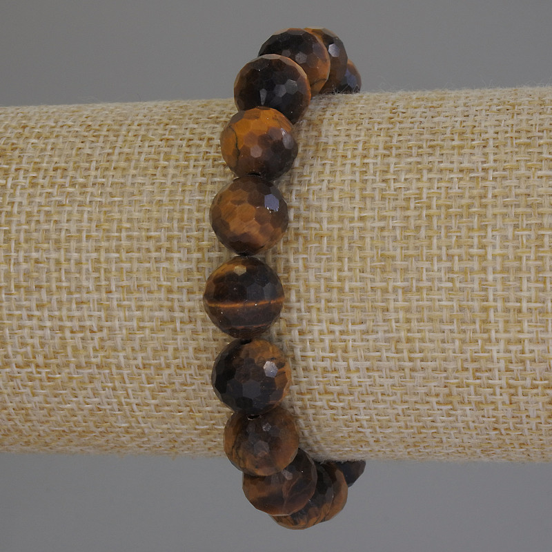 Armband aus Tigerauge, facettierte Kugeln, Durchmesser ca. 10 mm, Länge ca. 18 cm, Stretcharmband