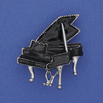 Brosche 'Klavier' schwarze Emaille, silberfarbenes Metall 36×30 mm+