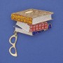 Brosche »Bücher mit Brillen« bunte Emaille und Strasssteine aus goldfarbenem Metall 45 × 28 × 48 mm+