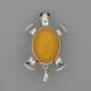Brosche-Anhänger Schildkröte, künstlicher Bernstein, 52×35 mm ± bewegliche Teile, silberfarbiges Metall