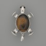Brosche-Kettenanhänger Schildkröte mit Tigerauge 52×35 mm ± bewegliche Details, silberfarbenes Metall