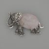 Brosche-Anhänger Elefant Rosenquarz 45×27 mm ± schwarze Strasssteine, silberfarbenes Metall