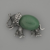 Brosche-Anhänger Elefant aus Nephrit 45×27 mm ± schwarze Strasssteine, silbernes Metall