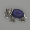 Brosche-Anhänger Elefant Lapis lazuli 45×27 mm± schwarze Strasssteine silberfarbenes Metall