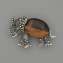 Brosche-Anhänger Elefant Tigerauge 45×27 mm ± silberfarbenes Metall, schwarze Strasssteine