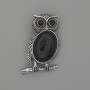 Brosche-Anhänger Eule Aventurin Nacht Kaïra, 45×25 mm ±, schwarze Strasssteine, silberfarbenes Metall