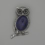 Brosche-Anhänger Eule mit Lapislazuli, 45 × 25 mm, +/- schwarze Strasssteine, silberfarbenes Metall