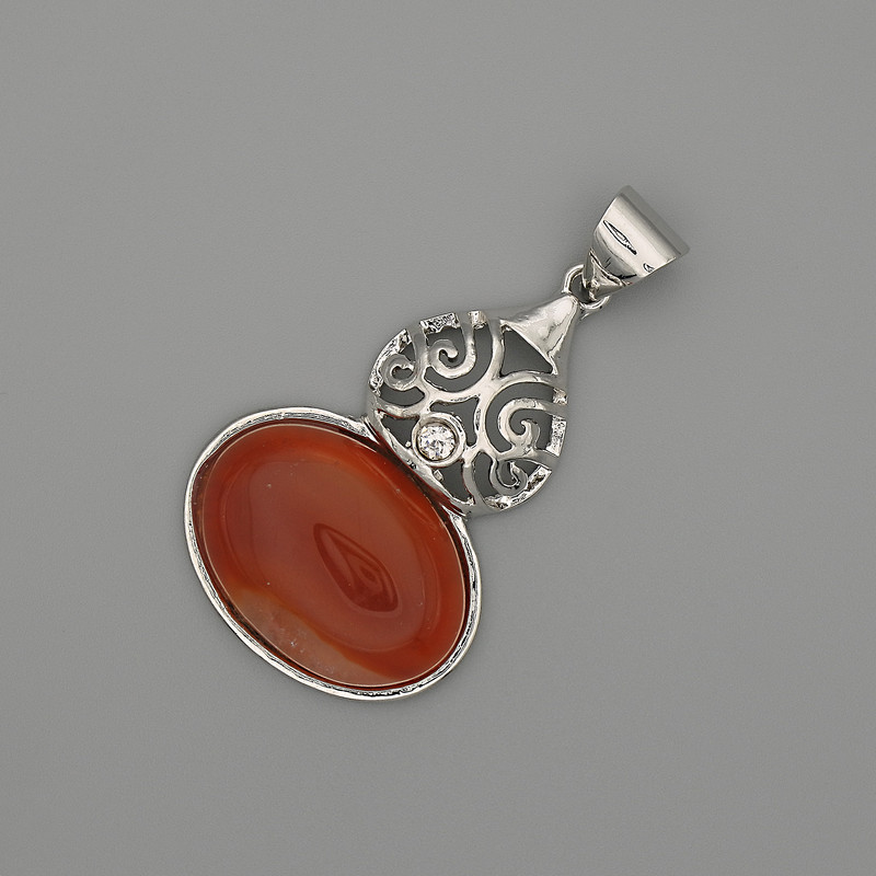 Cabochon-Anhänger aus Karneol, 50×28 mm ± silberfarbenes Metall