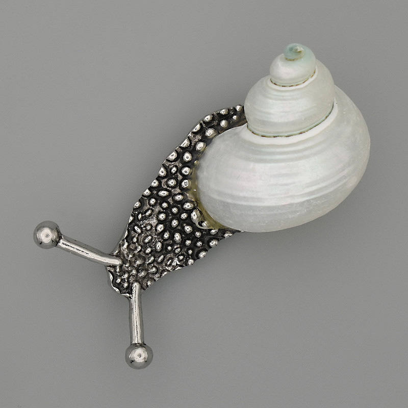 Anhänger-Brosche Schnecke aus silberfarbenem Metall 58 × 20 × 23 mm+