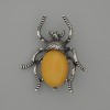 Brosche/Anhänger Käfer, künstlicher Bernstein, 44×37 mm ±, silberfarbenes Metall