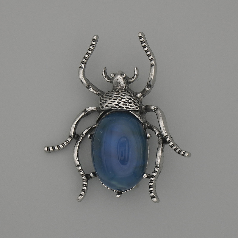 Brosche-Anhänger «Käfer» aus Achat 44×37 mm ± silberfarbenes Metall
