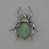 Brosche-Anhänger Käfer mit Nephrit, 44 × 37 mm, silberfarbenes Metall