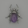 Brosche-Anhänger Käfer mit Amethyst, 44 × 37 mm, silberfarbenes Metall