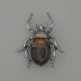 Brosche-Anhänger Käfer mit Tigerauge, 44 × 37 mm, silberfarbenes Metall