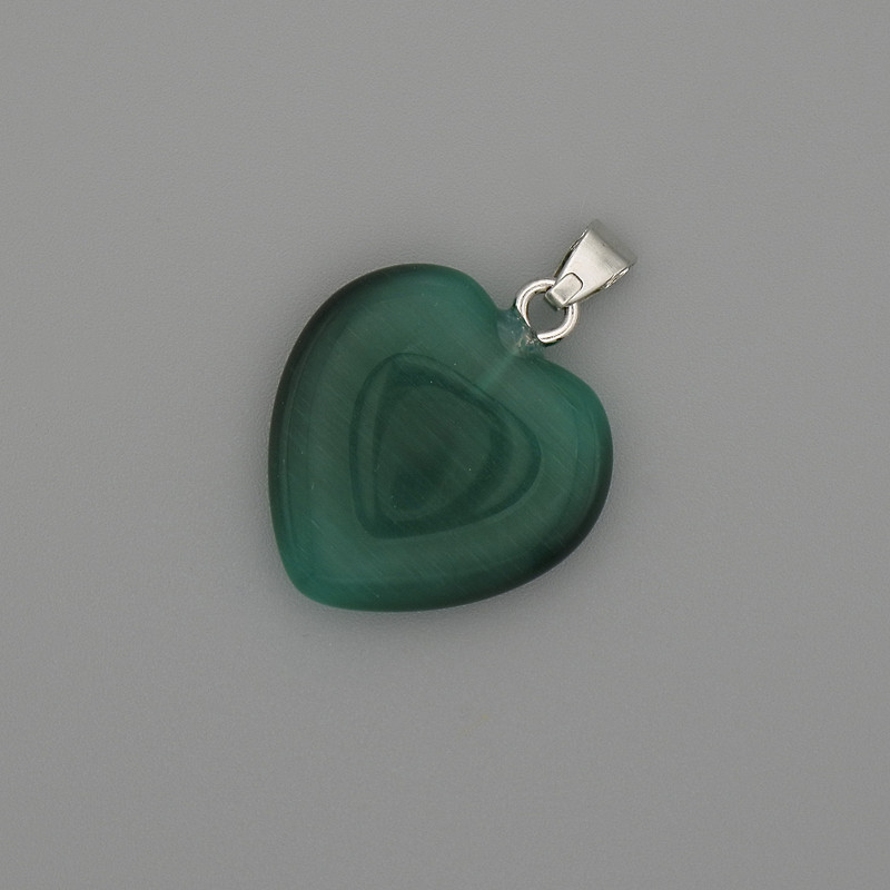 Herz-Anhänger, Grünes Katzenauge, silberfarbener Metall, Abmessungen ca. 20 × 20 mm, Länge ca. 30 mm
