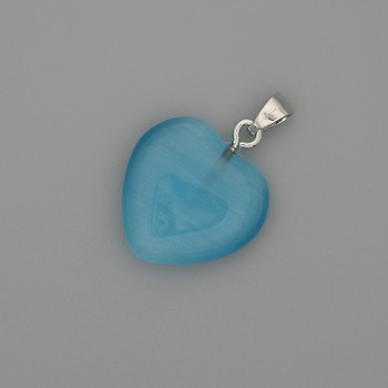 Herz-Anhänger aus blauem Katzenauge, silberfarbener Metallrand, Durchmesser ca. 20×20 mm, Länge ca. 30 mm