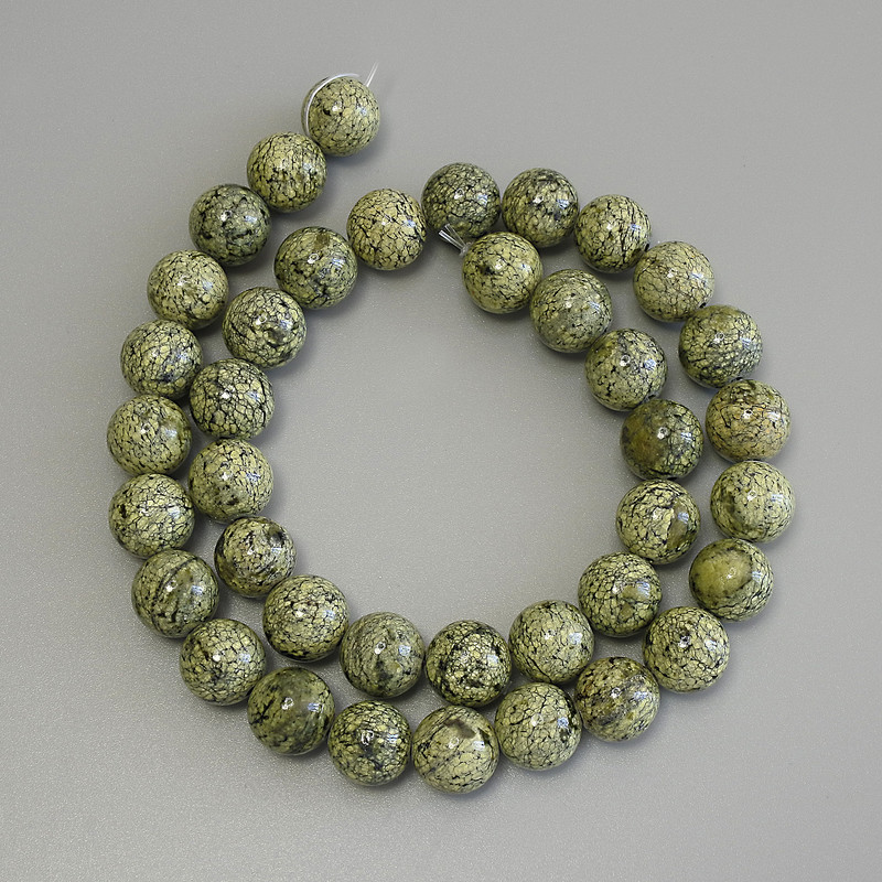 Serpentin-Perlen, glatte Kugeln, Durchmesser 10 mm, Länge ca. 39 cm – auf Faden