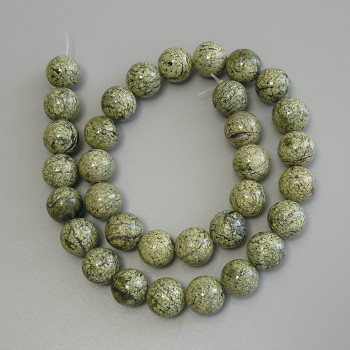 Serpentin-Perlen, glatte Kugeln 12 mm ±, Länge ca. 39 cm ±, auf Faden